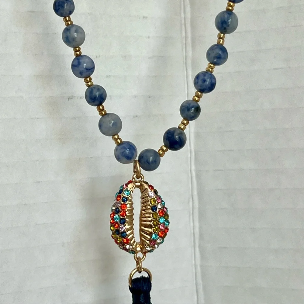 Tommy Bahama Beaded Tassel Necklace Shell Rhinestone Boho Beachy tropical Mala - Picture 5 of 6